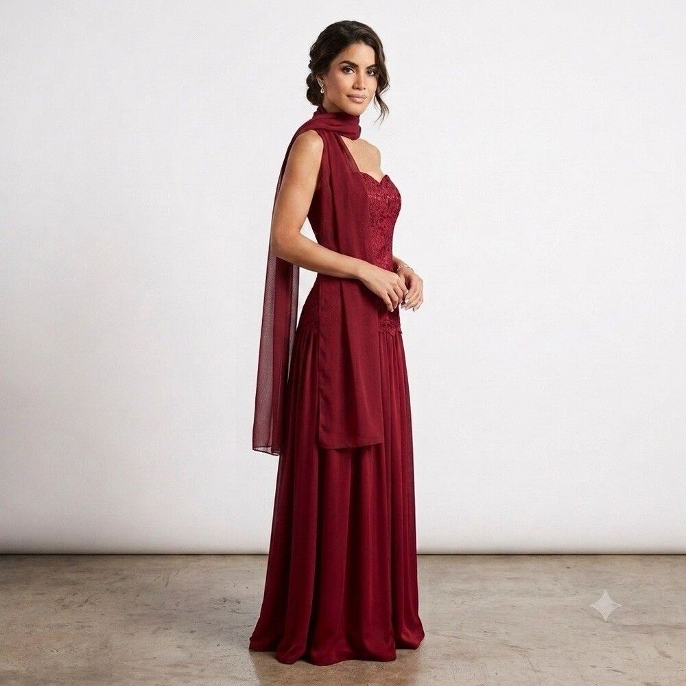 Camila Coelho Burgundy Strapless Lace Maxi Dress M Wedding Guest Formal Gown NWT